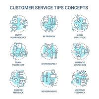 Customer service tips turquoise concept icons set. Marketing and commerce idea thin line color illustrations. Isolated outline drawings. Editable stroke vector