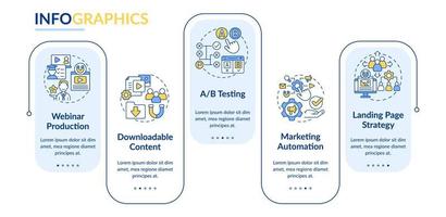 plantilla infográfica de rectángulo de estrategias de marketing digital. publicidad web. visualización de datos con 5 pasos. gráfico de información de la línea de tiempo del proceso. diseño de flujo de trabajo con iconos de línea vector