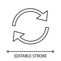 Refresh arrows linear icon. Thin line illustration. Reload. Cached. Circle arrows. Synchronization. Contour symbol. Vector isolated outline drawing. Editable stroke