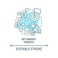 Set energy targets turquoise concept icon. Energy strategy abstract idea thin line illustration. Business objectives. Isolated outline drawing. Editable stroke. vector