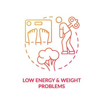 problemas de baja energía y peso icono de concepto de gradiente rojo. nutrición basada en plantas. efecto secundario idea abstracta ilustración de línea delgada. dibujo de contorno aislado. vector
