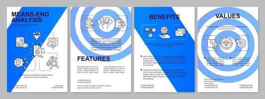 Means end analysis categories blue brochure template. Customer needs. Leaflet design with linear icons. 4 vector layouts for presentation, annual reports.
