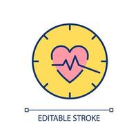 Regular cardiological examination RGB color icon. Heart, cardiogram and clock. Healthcare service. Isolated vector illustration. Simple filled line drawing. Editable stroke.