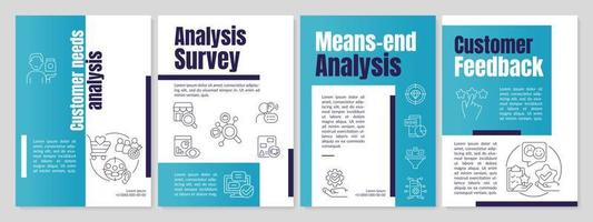 Customer needs analysis blue brochure template. Marketing strategy. Leaflet design with linear icons. 4 vector layouts for presentation, annual reports.