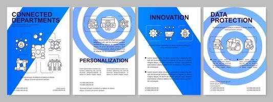 Customer centric product development blue brochure template. Leaflet design with linear icons. 4 vector layouts for presentation, annual reports.