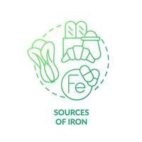 Sources of iron green gradient concept icon. Green vegetables and bread. Source of nutrients abstract idea thin line illustration. Isolated outline drawing. vector