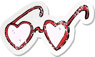 retro distressed sticker of a cartoon heart glasses vector