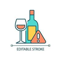 Drink with caution RGB color icon. Red wine and glass. Break off addiction. Precaution sign. Isolated vector illustration. Simple filled line drawing. Editable stroke.