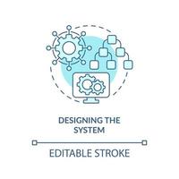 Designing system turquoise concept icon. Info system development life cycle abstract idea thin line illustration. Isolated outline drawing. Editable stroke. vector