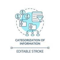 Categorization of information turquoise concept icon. Information industry assignment abstract idea thin line illustration. Isolated outline drawing. Editable stroke. vector