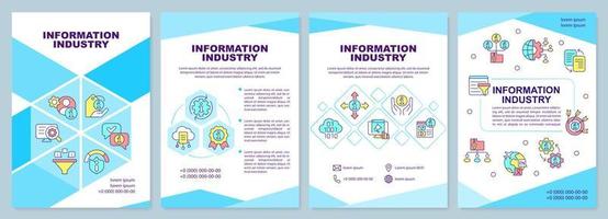 Information industry blue brochure template. Valuable info production. Leaflet design with linear icons. 4 vector layouts for presentation, annual reports.