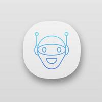 Chatbot app icon. UI UX user interface. Talkbot. Modern robot. Android laughing chat bot. Virtual assistant. Conversational agent. Web or mobile application. Vector isolated illustration