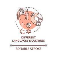 Different languages and cultures terracotta concept icon. Info industry difficulty abstract idea thin line illustration. Isolated outline drawing. Editable stroke. vector