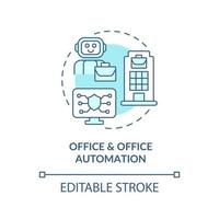 Office and office automation turquoise concept icon. Information systems kind abstract idea thin line illustration. Isolated outline drawing. Editable stroke. vector