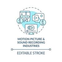 Motion picture and sound recording industries turquoise concept icon. Info sector abstract idea thin line illustration. Isolated outline drawing. Editable stroke. vector