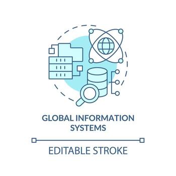 Global information systems turquoise concept icon. Storing and analyzing data abstract idea thin line illustration. Isolated outline drawing. Editable stroke. vector