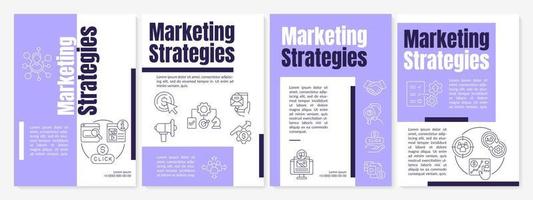 Marketing strategies purple brochure template. Digital promotion. Booklet print design with linear icons. Vector layouts for presentation, annual reports, ads