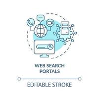 Web search portals turquoise concept icon. Info sector component abstract idea thin line illustration. Search engines. Isolated outline drawing. Editable stroke. vector