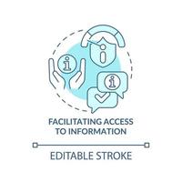 Facilitating access to information turquoise concept icon. Duty of information sector abstract idea thin line illustration. Isolated outline drawing. Editable stroke. vector