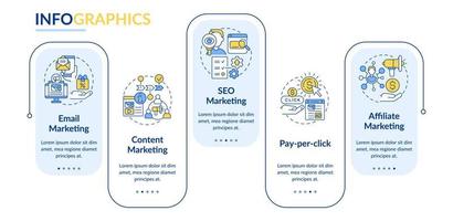 plantilla infográfica de rectángulo de estrategias de marketing. promoción empresarial. visualización de datos con 5 pasos. gráfico de información de la línea de tiempo del proceso. diseño de flujo de trabajo con iconos de línea vector