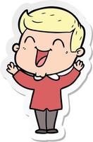 sticker of a cartoon man laughing vector