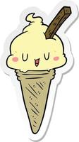 sticker of a cute cartoon ice cream vector