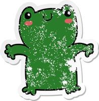 distressed sticker of a cartoon frog vector