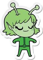 sticker of a smiling alien girl cartoon vector