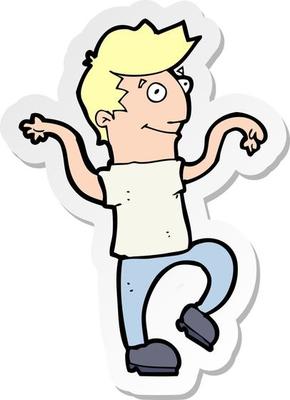 sticker of a cartoon happy man doing funny dance