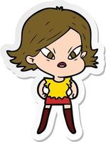 sticker of a cartoon stressed woman vector