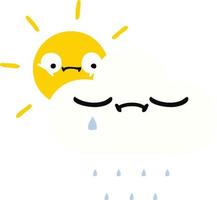 flat color retro cartoon sunshine and rain cloud vector