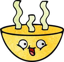 retro grunge texture cartoon bowl of hot soup vector