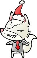 angry wolf boss gradient cartoon of a wearing santa hat vector