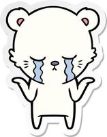 sticker of a crying cartoon polar bear shrugging shoulders vector