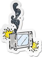 retro distressed sticker of a cartoon exploding microwave vector