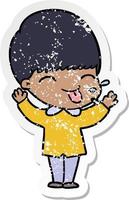 distressed sticker of a cartoon funny boy vector