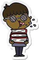 sticker of a cartoon boy wearing dark glasses carrying books vector