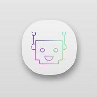 Chatbot app icon. UI UX user interface. Talkbot. Modern robot. Square head laughing chat bot. Virtual assistant. Conversational agent. Web or mobile application. Vector isolated illustration