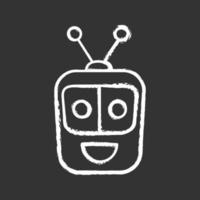 Chatbot chalk icon. Talkbot. Modern robot. Square head laughing chat bot. Virtual assistant. Conversational agent. Isolated vector chalkboard illustration