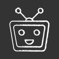 Chatbot chalk icon. Talkbot. Modern robot. TV laughing chat bot. Virtual assistant. Conversational agent. Isolated vector chalkboard illustration