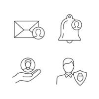 Customer retention and loyalty linear icons set. Email targeting, customer notification, clients care service, user protection. Thin line contour symbols. Isolated vector illustration. Editable stroke