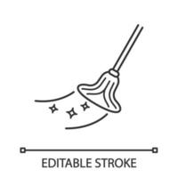 Cleaning mop linear icon. Thin line illustration. Mopping floor. Contour symbol. Vector isolated outline drawing. Editable stroke