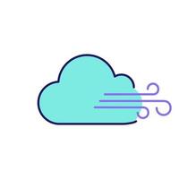 icono de color de clima nublado y ventoso. nubes y viento. nublado. pronóstico del tiempo. ilustración vectorial aislada vector
