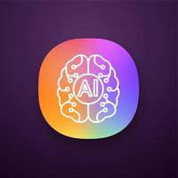 Artificial intelligence app icon. UI UX user interface. Digital brain. Neurotechnology. AI. Web or mobile application. Vector isolated illustration