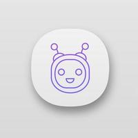 Chatbot app icon. UI UX user interface. Talkbot. Modern robot. Round head laughing chat bot. Virtual assistant. Conversational agent. Web or mobile application. Vector isolated illustration