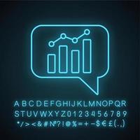 Chatbot graph neon light icon. Chat bot diagram and analytics. Virtual assistant. Trading bot. Glowing sign with alphabet, numbers and symbols. Vector isolated illustration