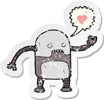 retro distressed sticker of a cartoon robot vector