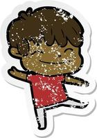 distressed sticker of a happy cartoon boy vector