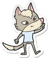 sticker of a friendly cartoon wolf giving peace sign vector