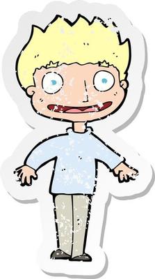 retro distressed sticker of a cartoon excited boy
